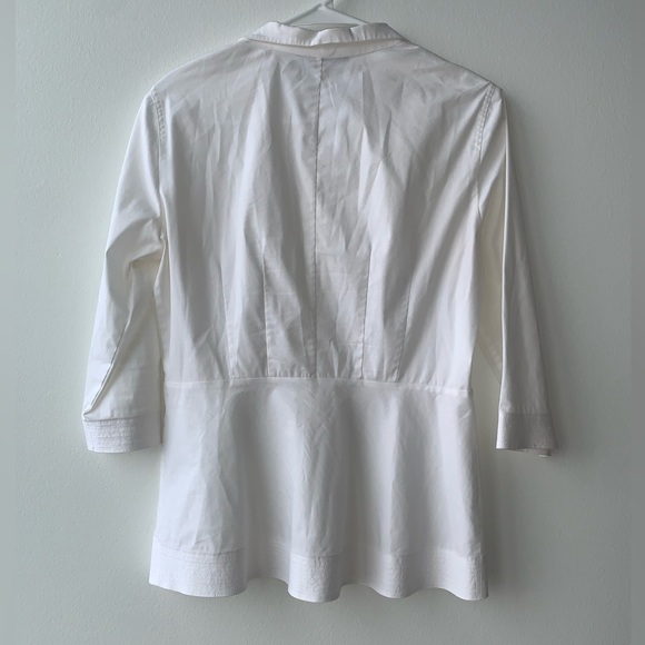 Lafayette 148 New York Button Down Quarter Length Sleeves Shirt White SZ 4 Small - Picture 2 of 6